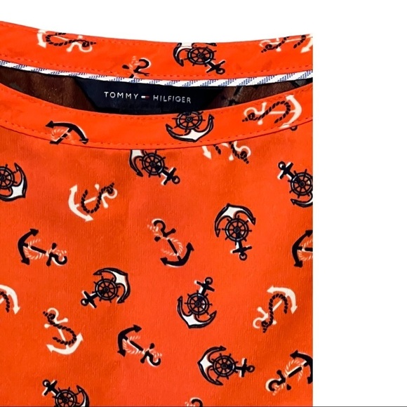 Tommy Hilfiger Anchor Print Shift Dress Orange Nautical Coastal Classic Preppy - Picture 5 of 8